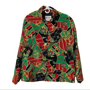 Collections Internationale Nautical Print Jacket Vintage Size Small Green Red